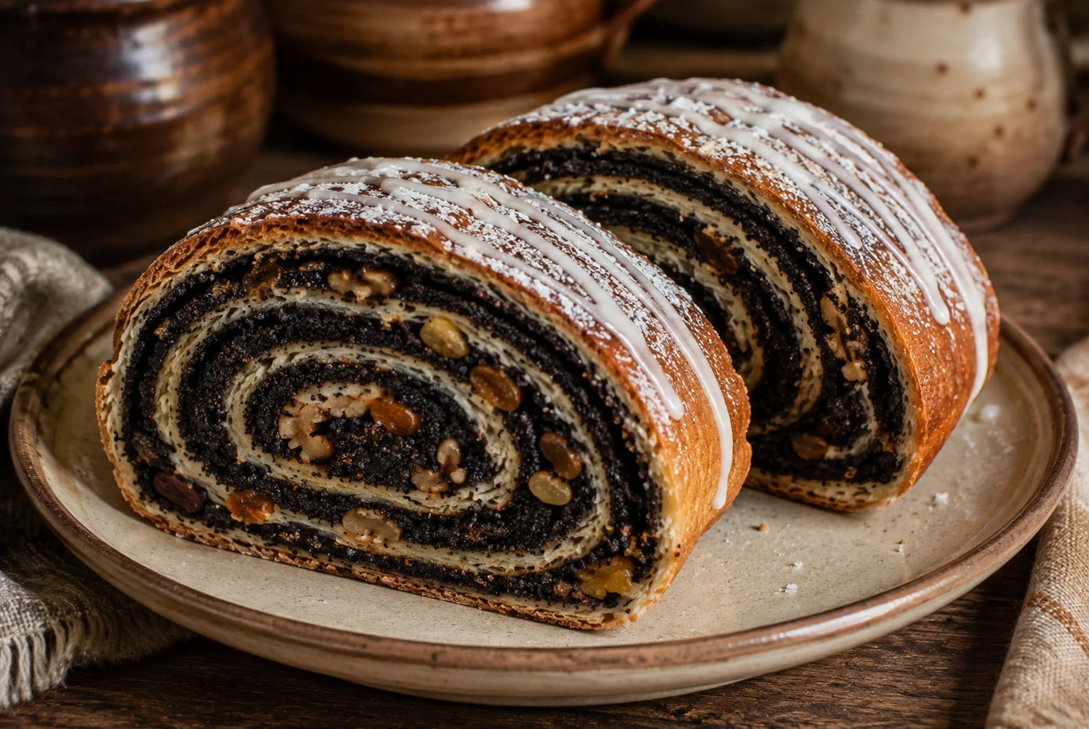 Traditional Polish Makowiec served and ready to eat